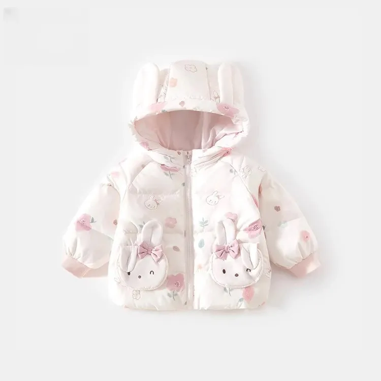 女童棉服冬装2024新款洋气婴幼加绒夹棉连帽棉衣外套冬季宝宝棉袄