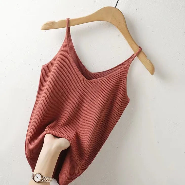 大码吊带背心女内搭打底v领冰丝性感短款螺纹针织百搭泫雅风上衣