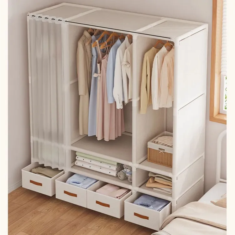 衣柜落地小户型卧室家用结实耐用挂衣服架子出租房简易组装收纳柜
