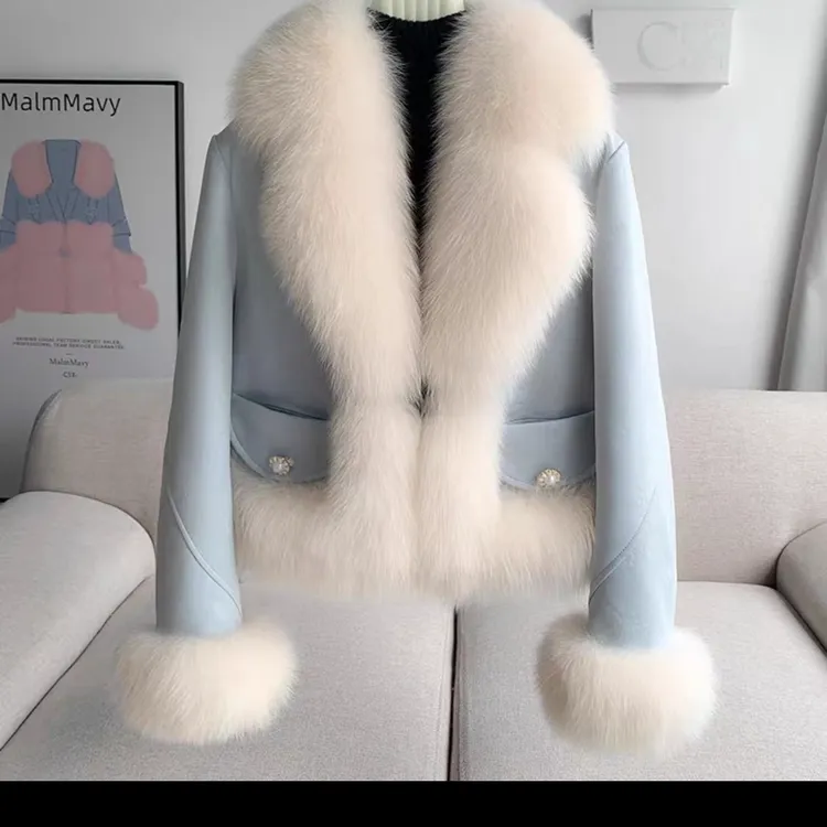 仿高端狐狸毛时尚羽绒服外套海宁新款女短款小香风白鸭绒大衣显瘦