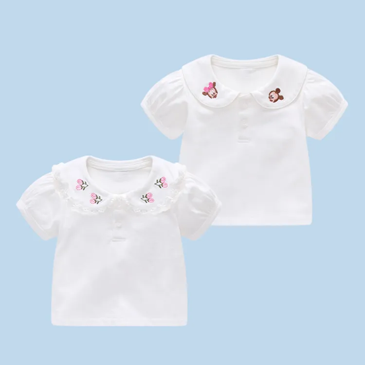 儿童白色T恤夏季女童打底衣夏天宝宝打底衫衣服上衣纯棉翻领衬衫
