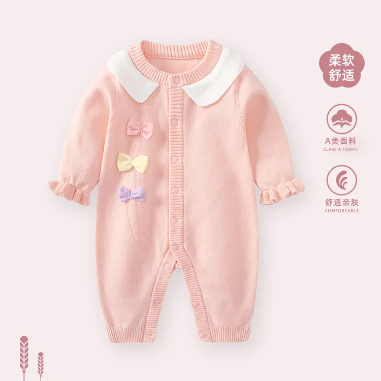 婴儿衣服连体衣春秋女宝宝毛衣超萌哈衣新生儿满月服春装洋气外套