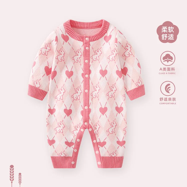 婴儿毛衣连体衣秋装新生女宝宝针织衫衣服幼儿洋气套装秋冬外出服