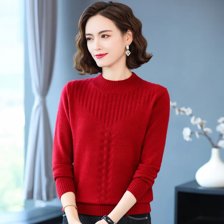 洋气冬季羊毛衫女士加厚保暖时尚宽松中年妈妈装针织长袖百搭毛衣