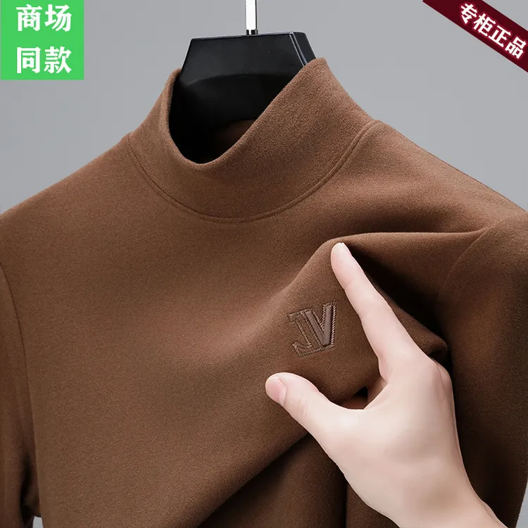 高档品质双面绒半高领打底衫男士长袖t恤保暖德绒中领卫衣秋冬季