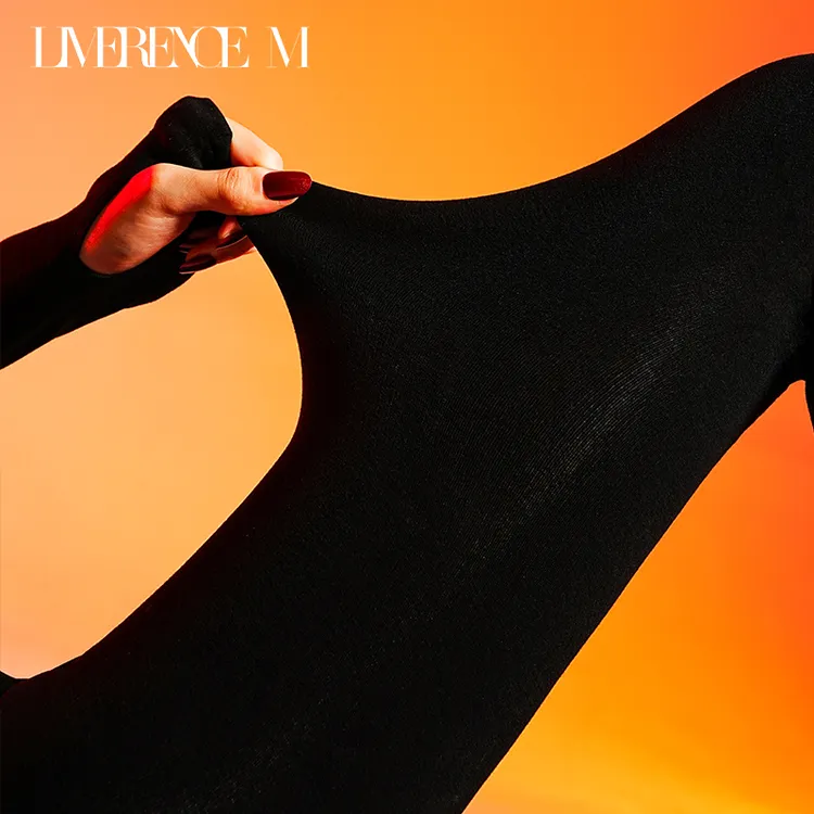 涞觅润丝「发热系列」秋冬保暖打底柔软黑色显瘦吸湿发热袜十分裤