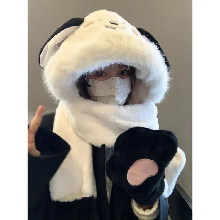 冬季可爱狗耳朵帽子围巾手套一体三件套保暖百搭护耳防寒雷锋帽女