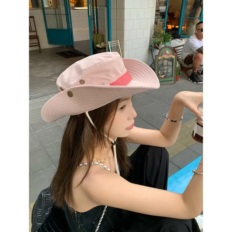 露营bi备~西部牛仔帽女夏户外露营登山帽大帽檐百搭遮阳渔夫帽女