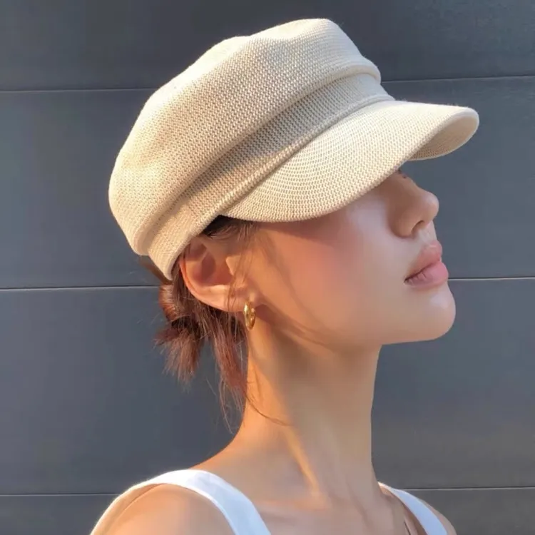 春夏季简约报童帽白色黑色鸭舌帽女休闲遮阳画家帽显脸小八角帽潮