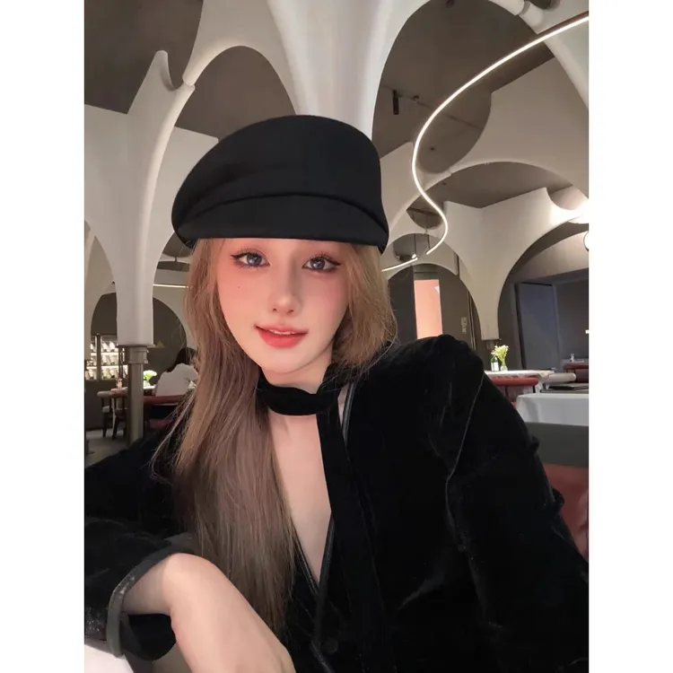 fever同款~黑色羊毛呢报童帽女秋冬帽子贝雷帽羊毡帽八角帽画家帽