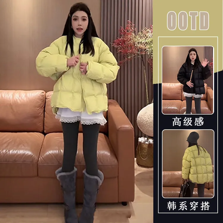 韩版时尚气质圆领棉服女装2025春秋新款宽松休闲加厚保暖外套