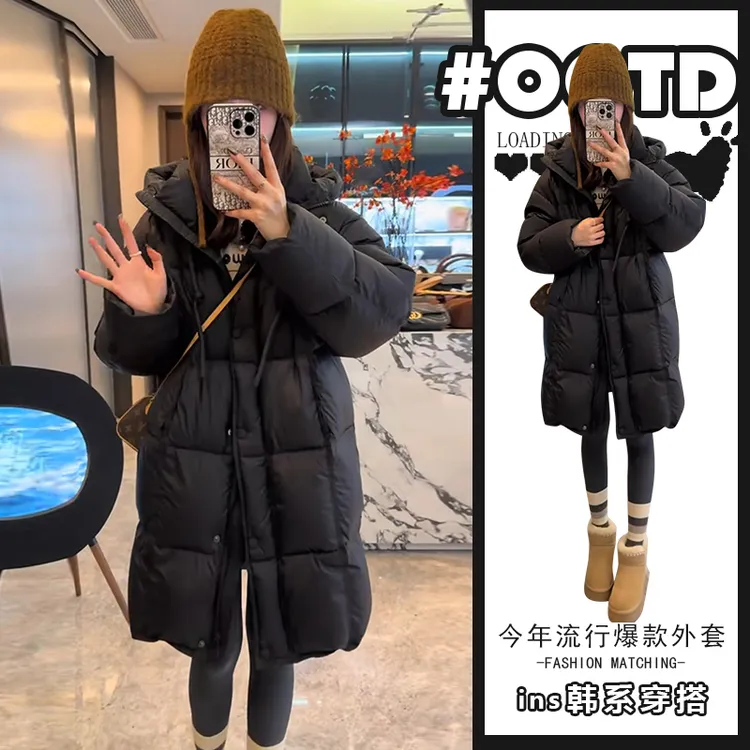 今年流行漂亮加厚保暖韩系棉服女秋冬新款宽松显瘦连帽中长款外套