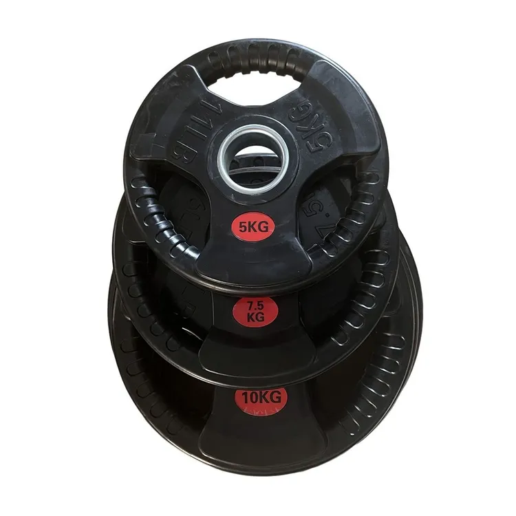 三孔包胶训练黑色宿舍橡胶奥杆举重片家用锻炼健身房杠铃哑铃片