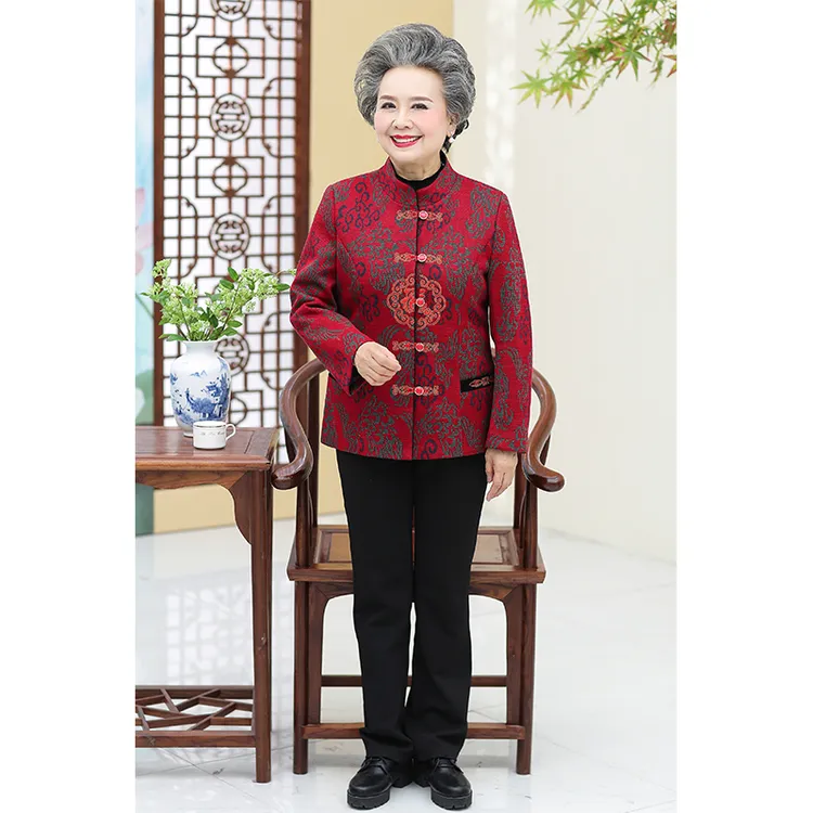 中老年冬季加绒加厚奶奶装唐装外套生日过寿妈妈装老人套装老太太
