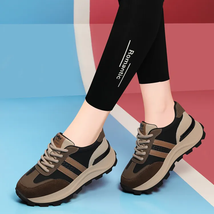 真皮复古老爹鞋女单鞋2025新款秋季厚底软底运动休闲鞋阿甘鞋百搭