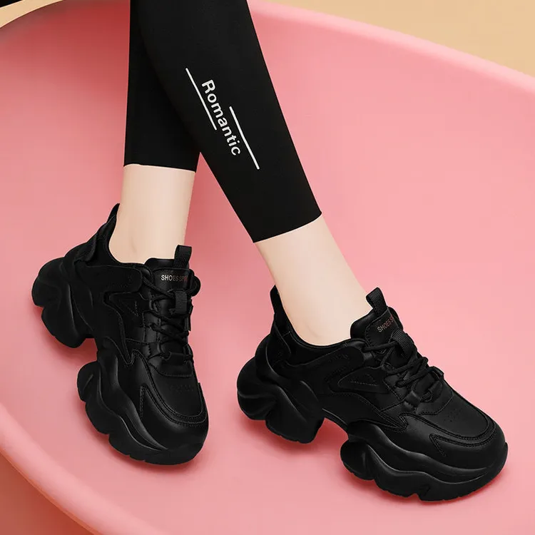 鞋子女2025春秋真皮厚底老爹鞋舒适耐磨轻便运动休闲鞋松糕旅游鞋