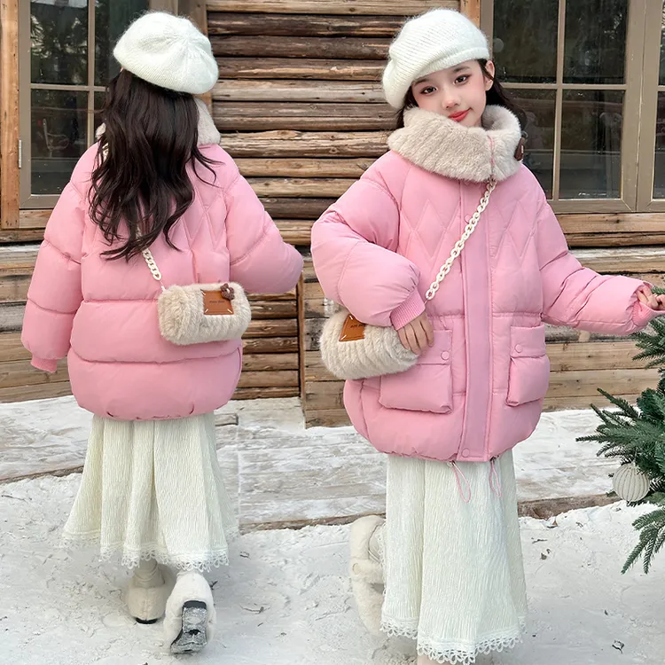 女童加绒加厚棉衣6-12岁中大童冬装新款棉袄小学生保暖歌棉服外套