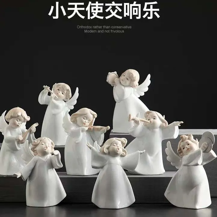 欧式天使陶瓷音乐人物置物展示架房间客厅小摆件家居装饰结婚礼品