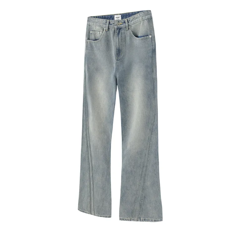 ENDRITES水洗直筒宽松冰蓝水洗BAGGY牛仔裤做旧16高盎司微喇长裤