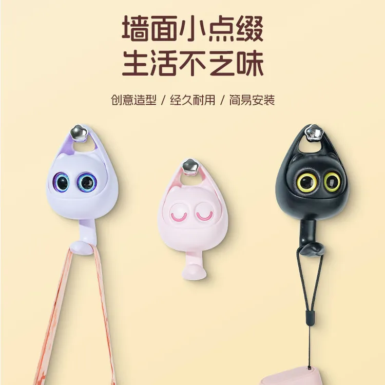 创意眨眼猫咪挂钩强力粘钩家用墙壁置物架免打孔壁挂式防水耐用