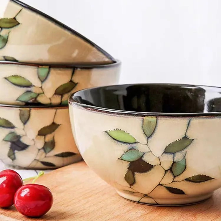 玉泉竹叶中式家用陶瓷碗盘米饭碗汤碗面碗汤盘平盘餐具手绘釉下彩