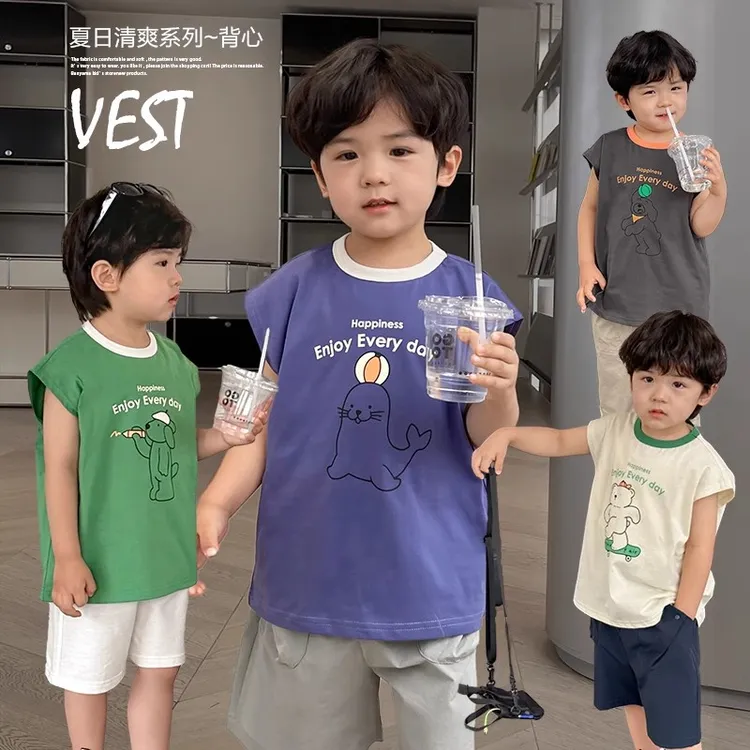【新款纯棉】X4312男童卡通背心无袖夏装夏新款婴儿童装宝宝小童夏