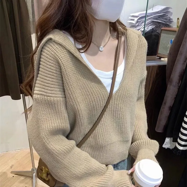 海军领小众短款套头毛衣女套装毛衣+背心2023秋冬新款针织打底衫