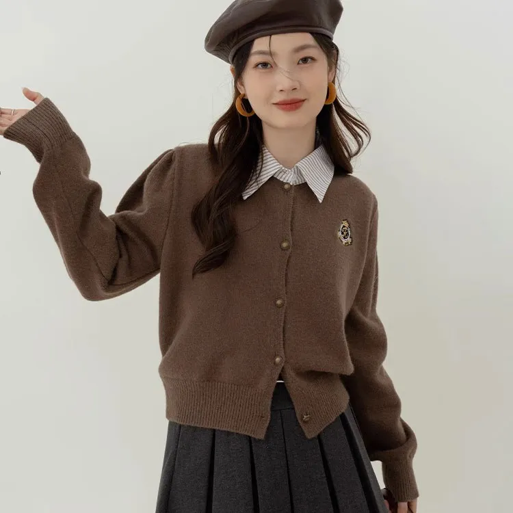 假两件polo领开衫毛衣外套女2024秋冬爆款显瘦学院风针织短款上衣