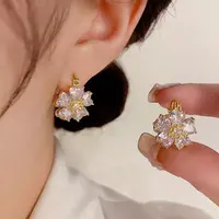 铜合金耳饰 A时尚双面花朵耳扣简约气质百搭双十一温柔耳饰E1561