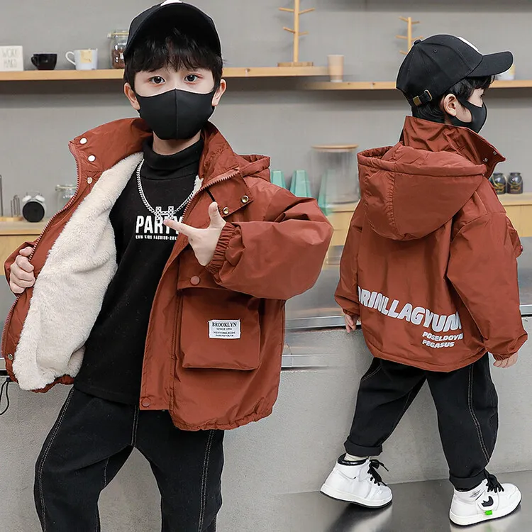 男童加绒棉衣外套秋冬装2025休闲儿童装男孩派克服加厚大口袋潮品