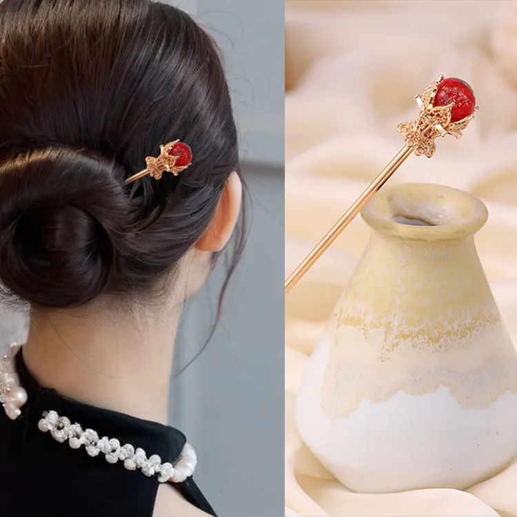 古风金属发簪汉服古装气质神棍簪子国风花琉璃发钗女莫奈花园风