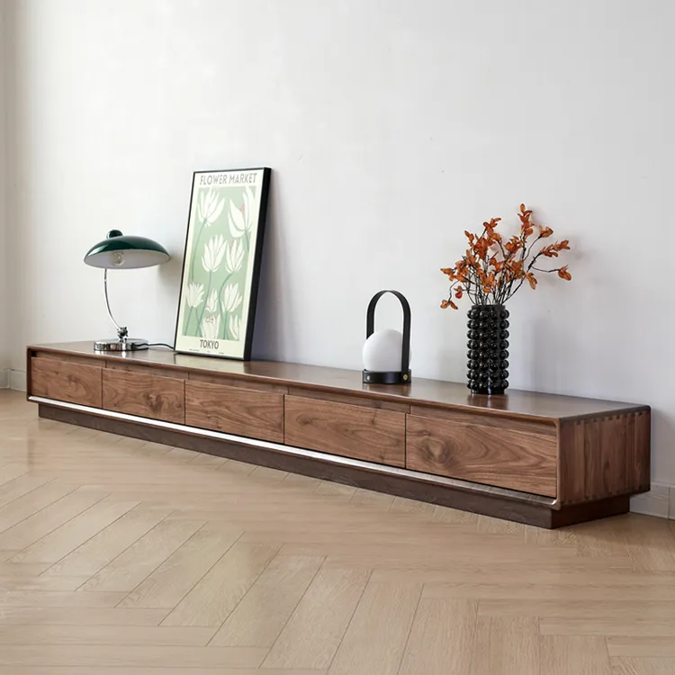 北美黑胡桃木实木电视柜家用客厅地台落地柜北欧现代简约大小户型