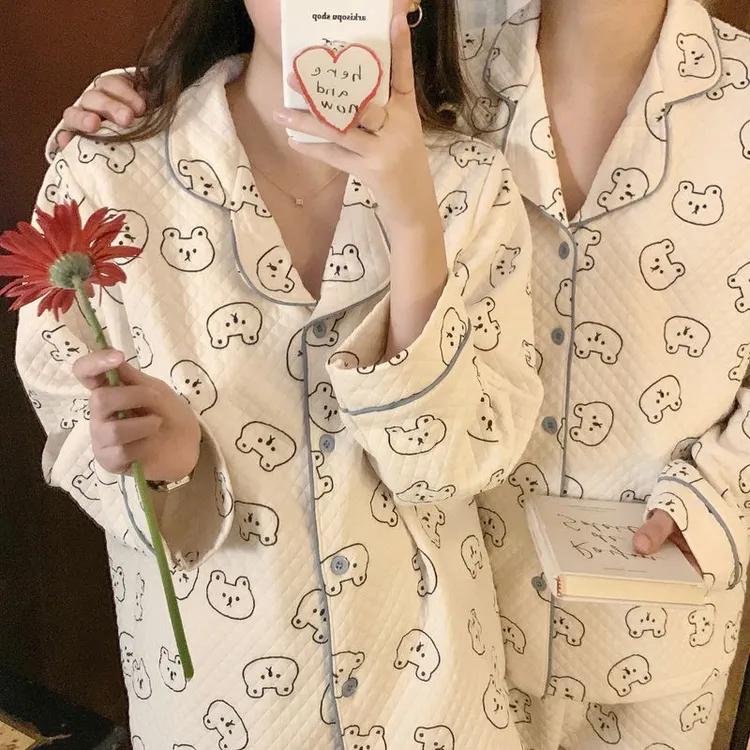 情侣睡衣秋冬季新款加厚空气棉夹层可爱卡通男士大码可外穿家居服