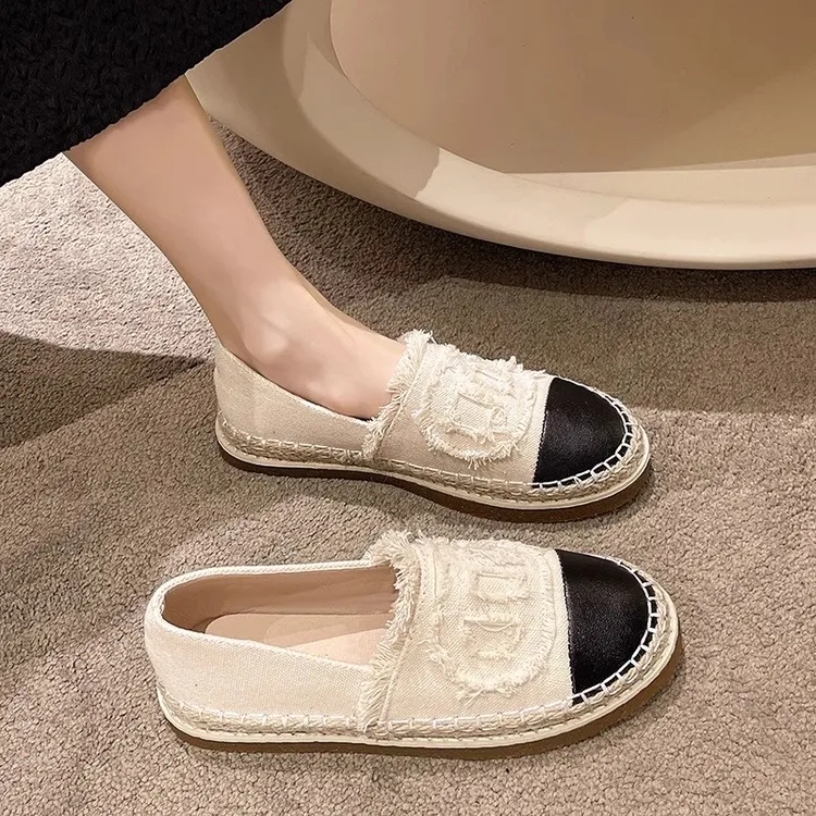 小香风渔夫鞋帆布女鞋2024新款夏季软底孕妇鞋平底懒人一脚蹬单鞋