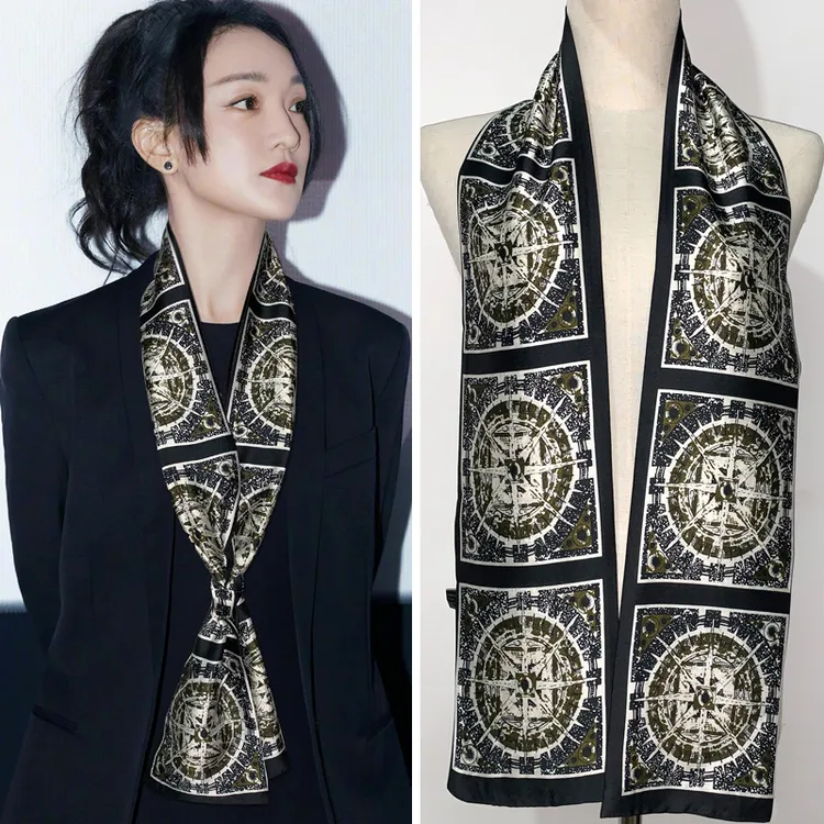 黑白字母男女丝巾衬衫领巾双面印花领口巾商务正装围巾秋冬潮高档