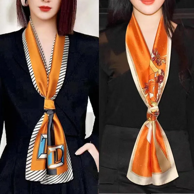 长条小丝巾女百搭夏季2024新款薄款洋气黑白围脖领巾韩式围巾