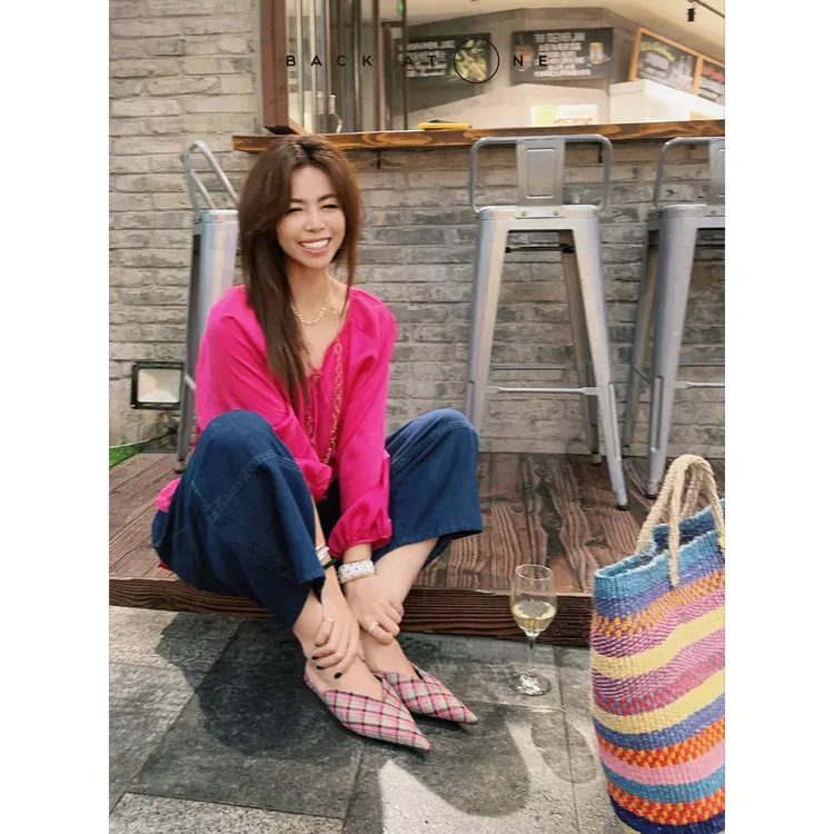 BackAtOne  “热恋心事”桑蚕丝廓形玫红色系绳上衣  BES-1BB247E-K