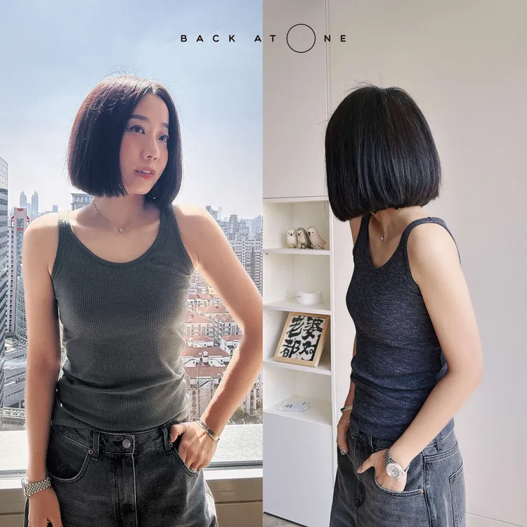 BackAtOne  "自由释放"肌理感细肩带修身弹力背心  BDF-1AF082K-C