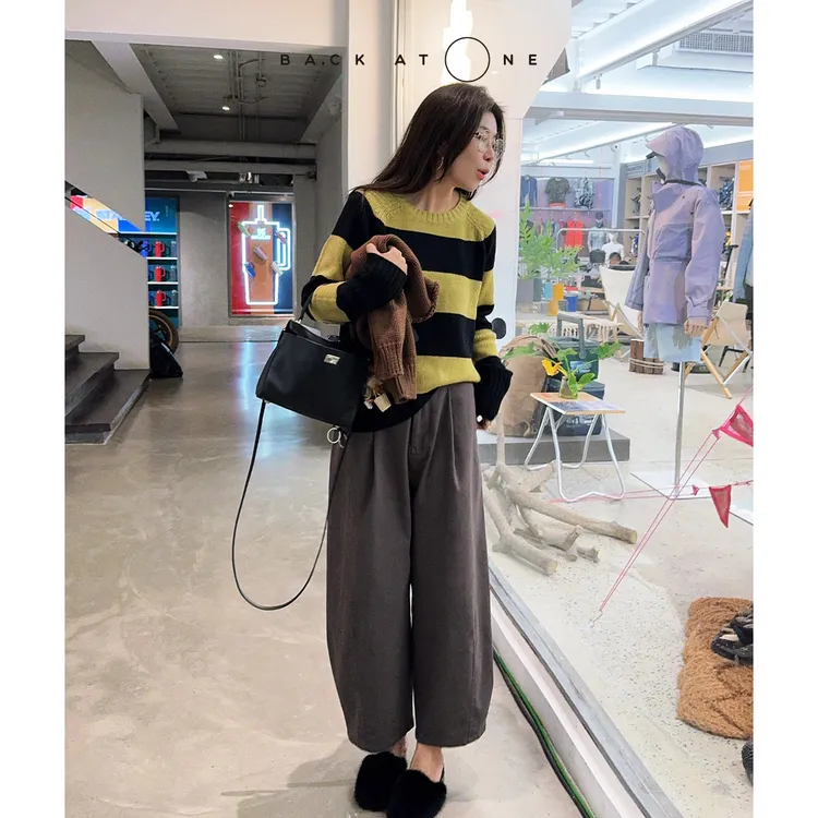 BackAtOne   “时髦际遇”时尚烟灰色九分阔腿休闲裤 BEF-2BI056N-K