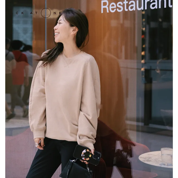 BackAtOne “淡奶咖啡”毛圈布落肩螺纹X领口卫衣 BDF-1AB042F-C