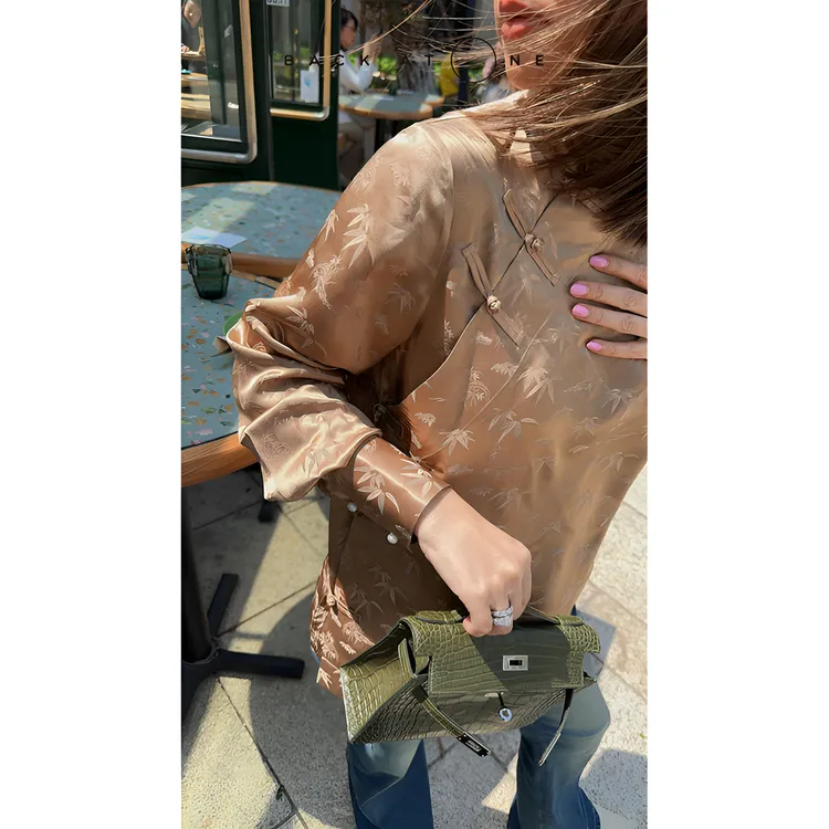 BackAtOne   “金竹”金棕色竹叶新中式立领盘扣衬衫 BES-1BB124D-K