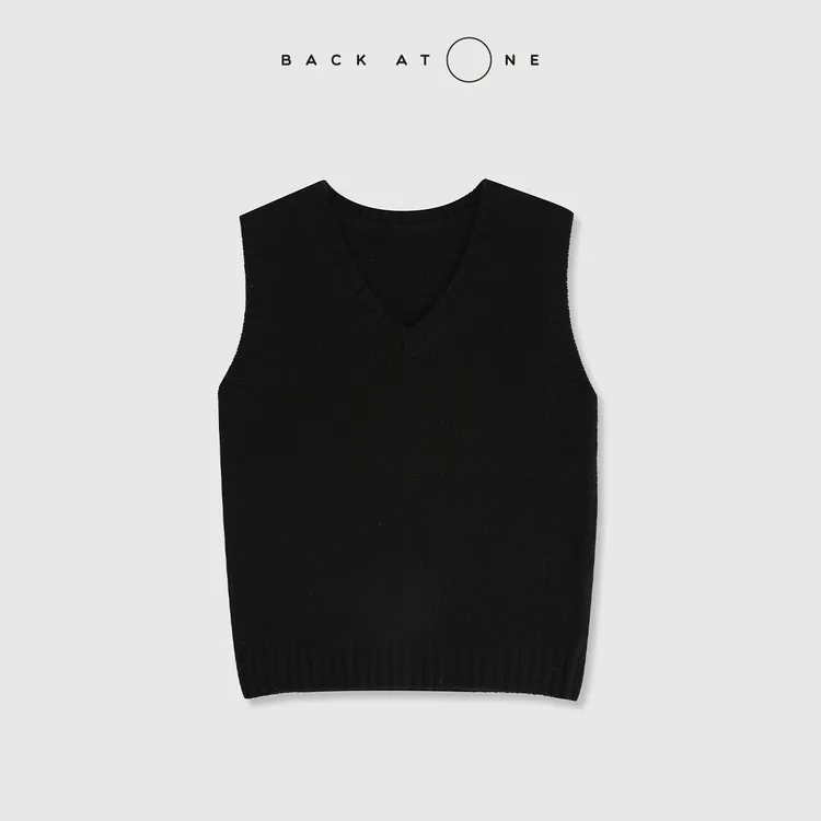 BackAtOne“文艺家”法式简约高智风黑色V领针织背心 BES-1AE107H-K