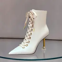 【现货】尖头短靴女2025秋冬新款细跟高跟鞋高级感法式白色靴子6565