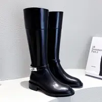 【现货】长筒靴女2025秋冬新款高级感法式黑色平底骑士靴1072