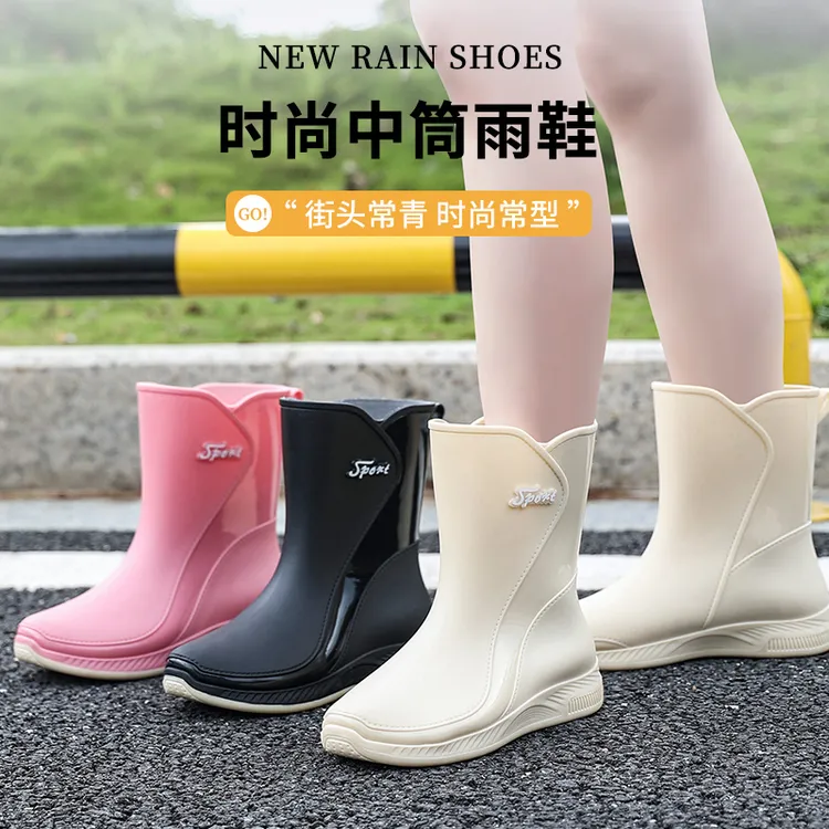 雨鞋女防水中筒雨靴时尚外穿平底厨房防滑耐磨韩版工作胶水鞋洗车商品图