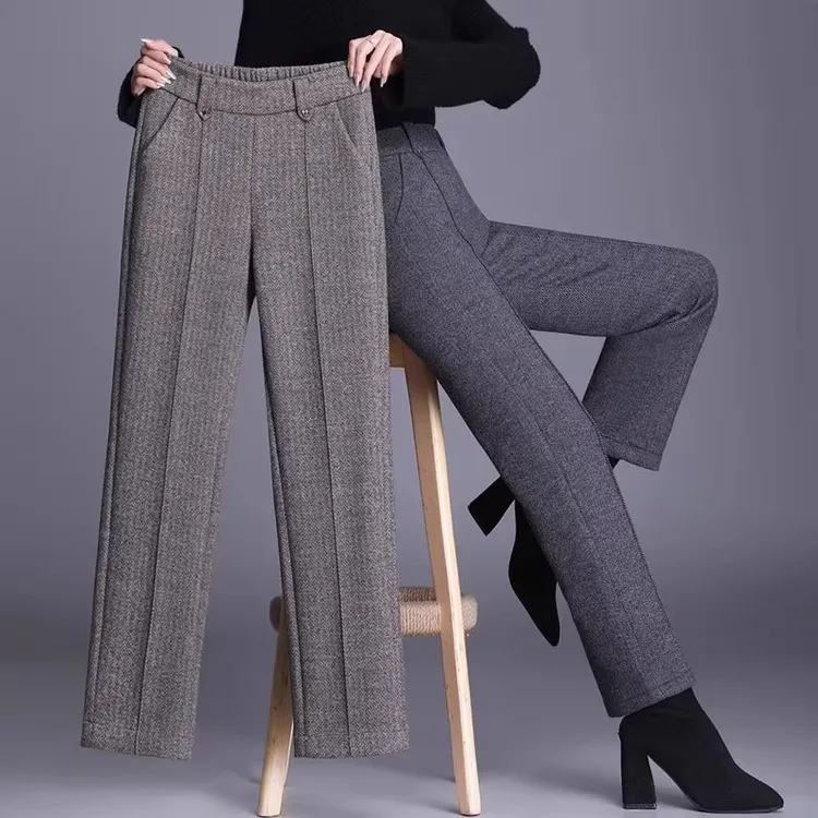 冬季直筒裤阔腿裤女高腰2025年秋冬新款显瘦百搭加厚妮子直筒裤