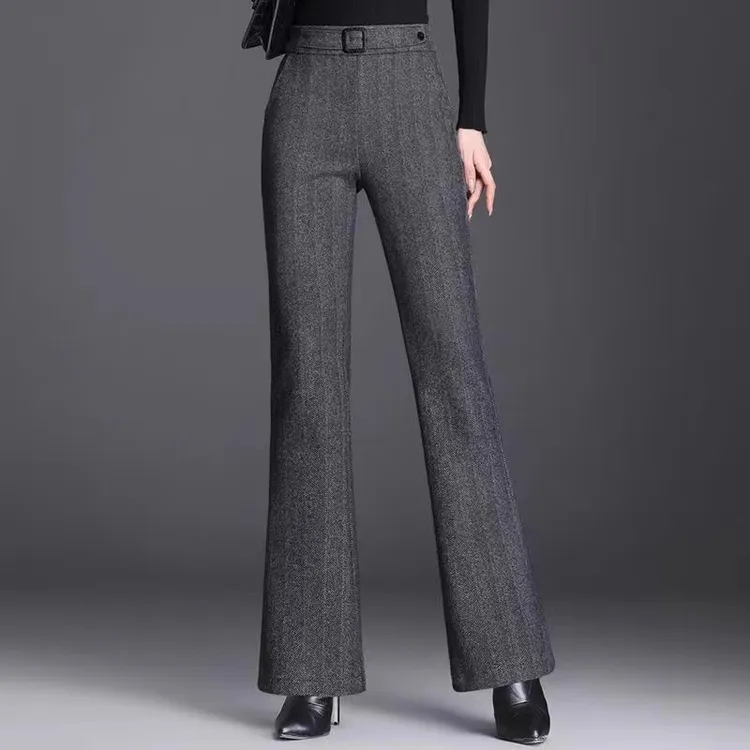 毛呢微喇裤女2024秋冬新款高腰垂感显瘦百搭修身加厚休闲喇叭裤子