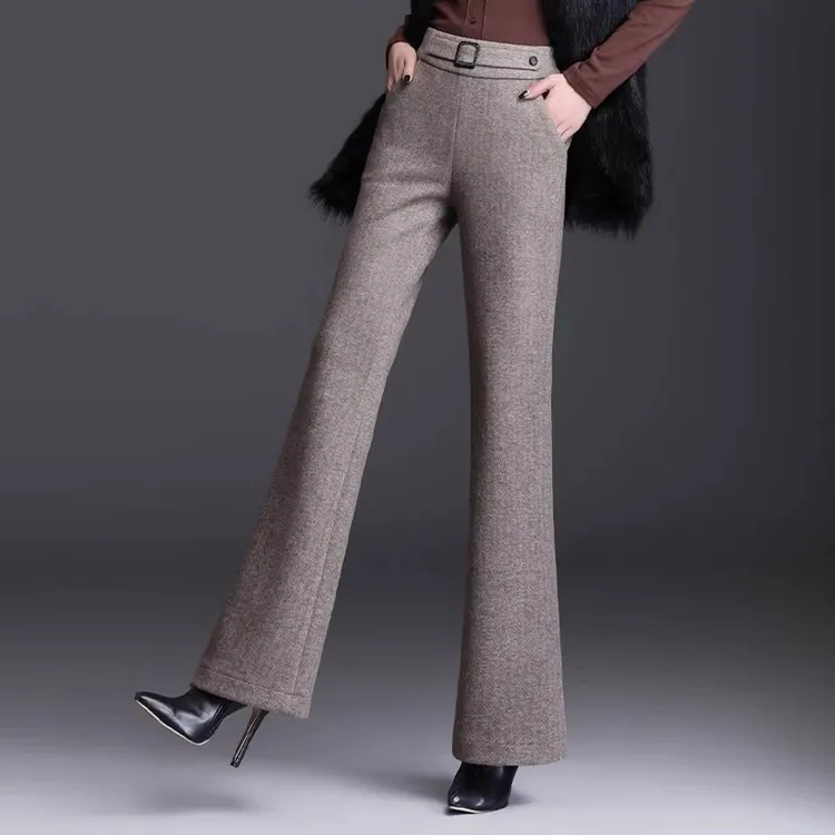毛呢微喇叭裤子女韩版2025秋冬腰显瘦垂感长裤休闲百搭微喇裤