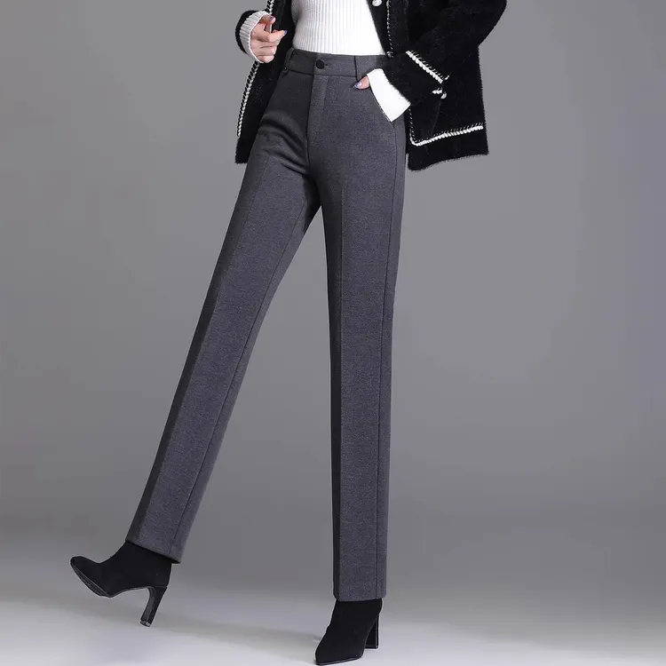 毛呢裤子女2024新款秋冬加厚高腰显瘦烟管裤通勤休闲百搭时尚裤子
