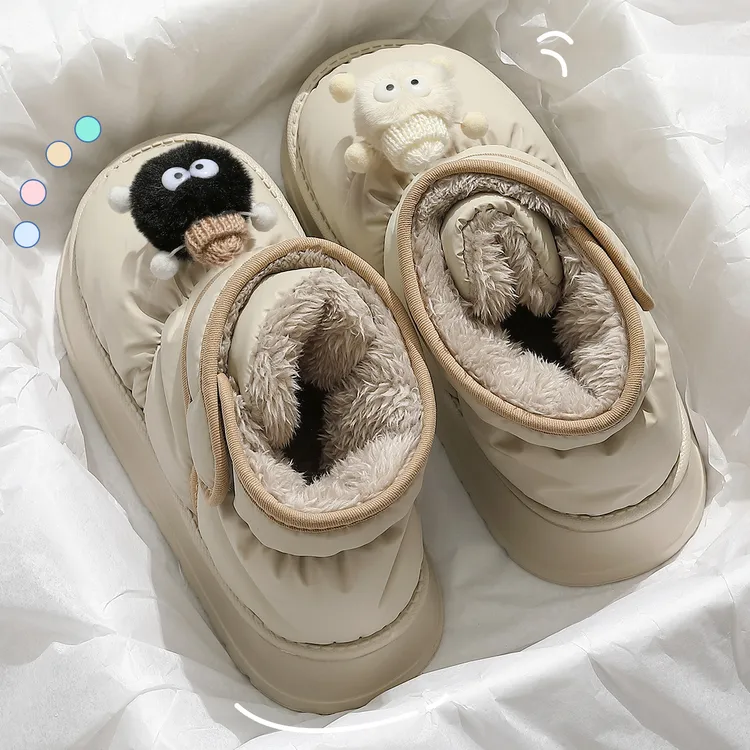 女士冬季新款高帮防水雪地靴家居室内厚底防滑加绒加厚舒适棉鞋男